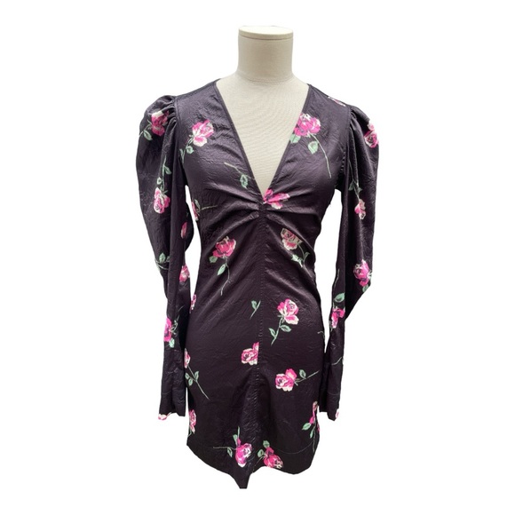 Ganni Floral Satin Mini Dress - Size 32 / 0 - Picture 10 of 11